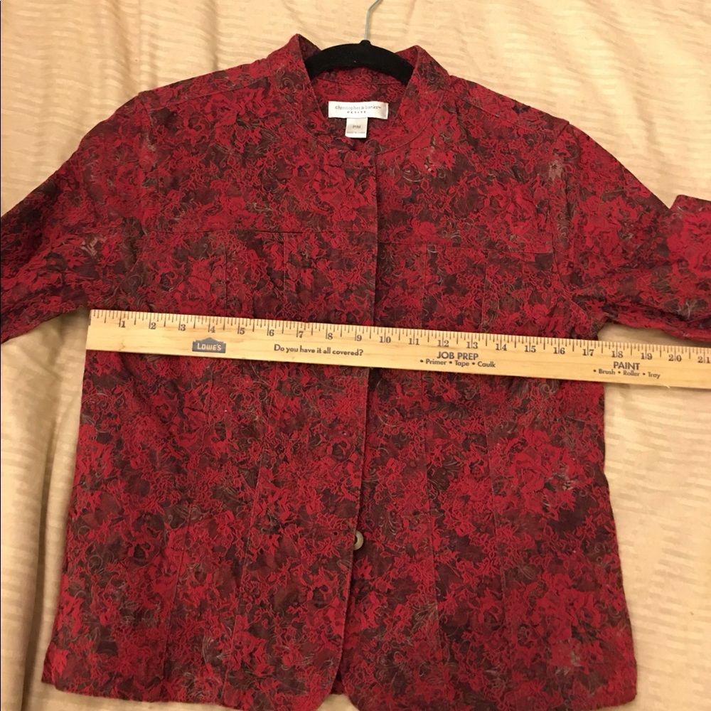 Vtg red gray petite medium jacket blazer jacquard Christopher Banks beautiful - Picture 6 of 11